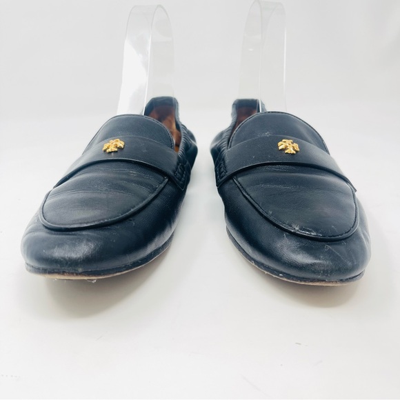 Vintage Tory Burch Black Leather Loafers • Gold Logo • Classic Flat - Picture 7 of 12